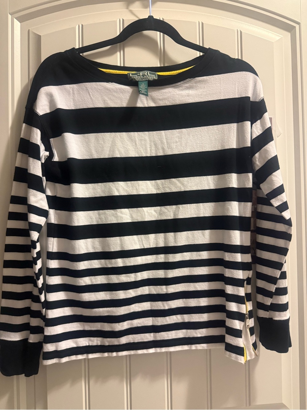 Ralph Lauren Active Black & White Striped Long-Sleeve Top